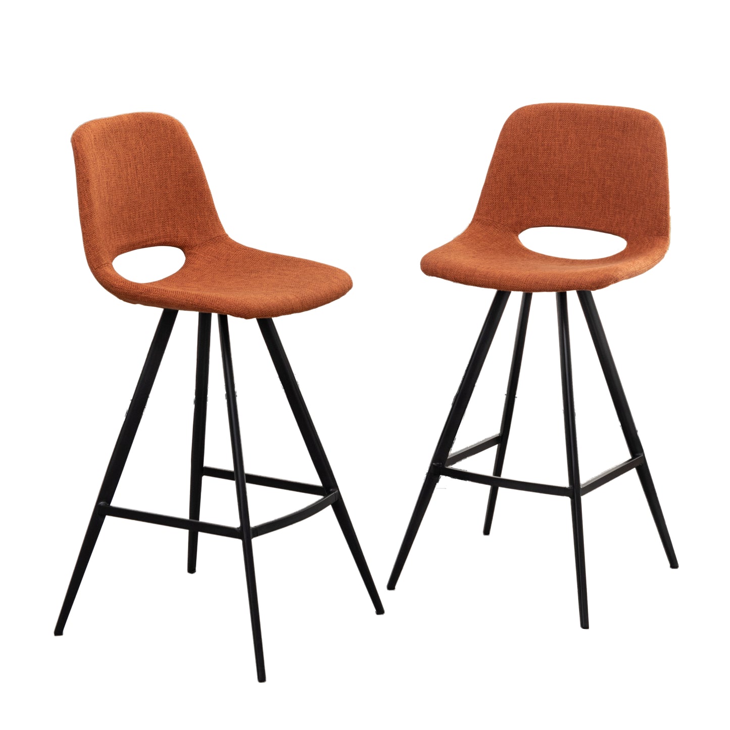 Roundhill Furniture Porth Fabric Kitchen 28.25" Barstools, Set of 2, Orange