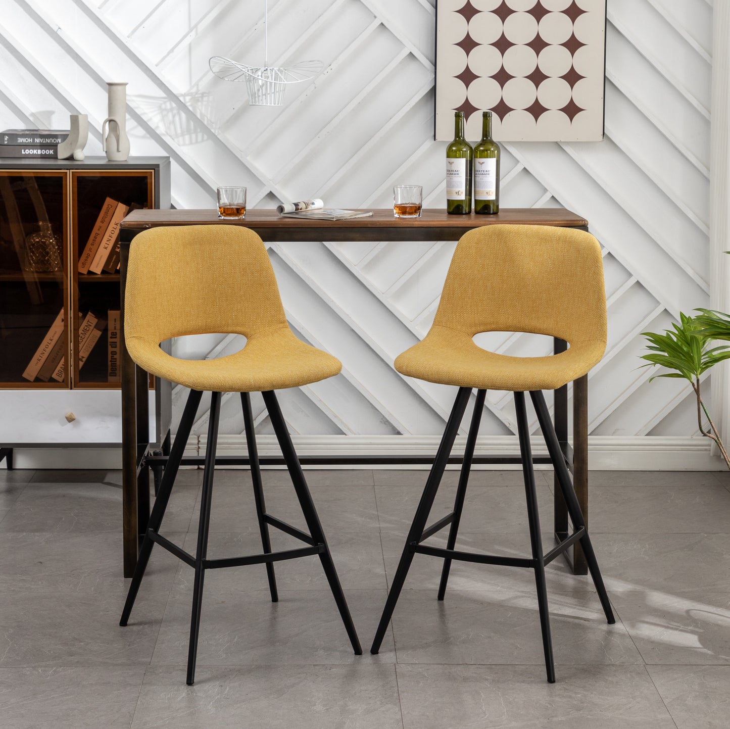 Roundhill Furniture Porth Fabric Kitchen 28.25 Barstools, Yellow, Set of 2