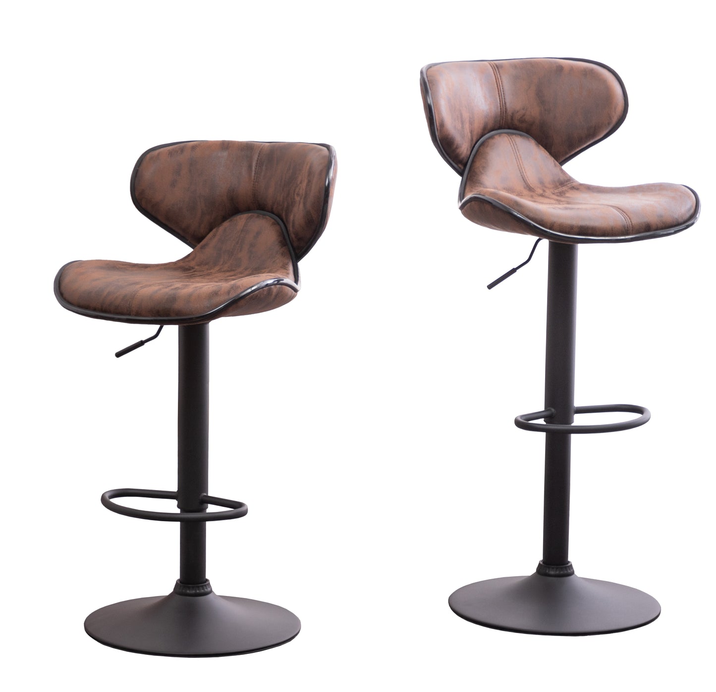 Roundhill Furniture Masaccio Upholstery Airlift Adjustable Swivel Barstool with Chrome Base, Weathered Brown, Set of 2