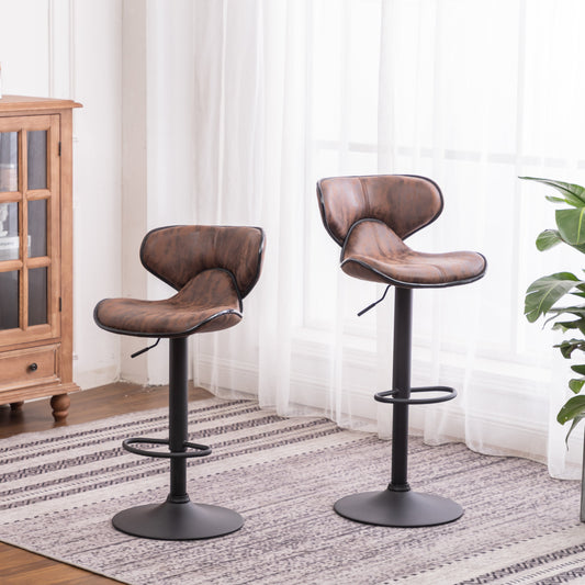 Roundhill Furniture Masaccio Upholstery Airlift Adjustable Swivel Barstool with Chrome Base, Weathered Brown, Set of 2