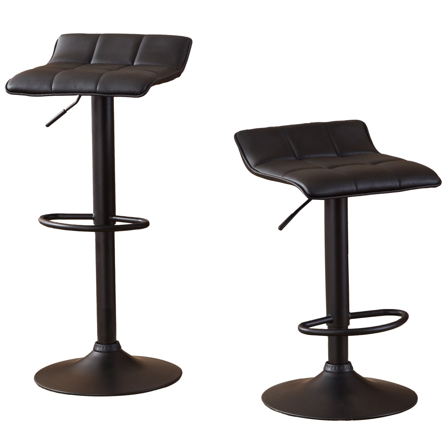 Roundhill Furniture Belham Swivel Bonded Leather Adjustable Bar Stool, Black, Set of 2