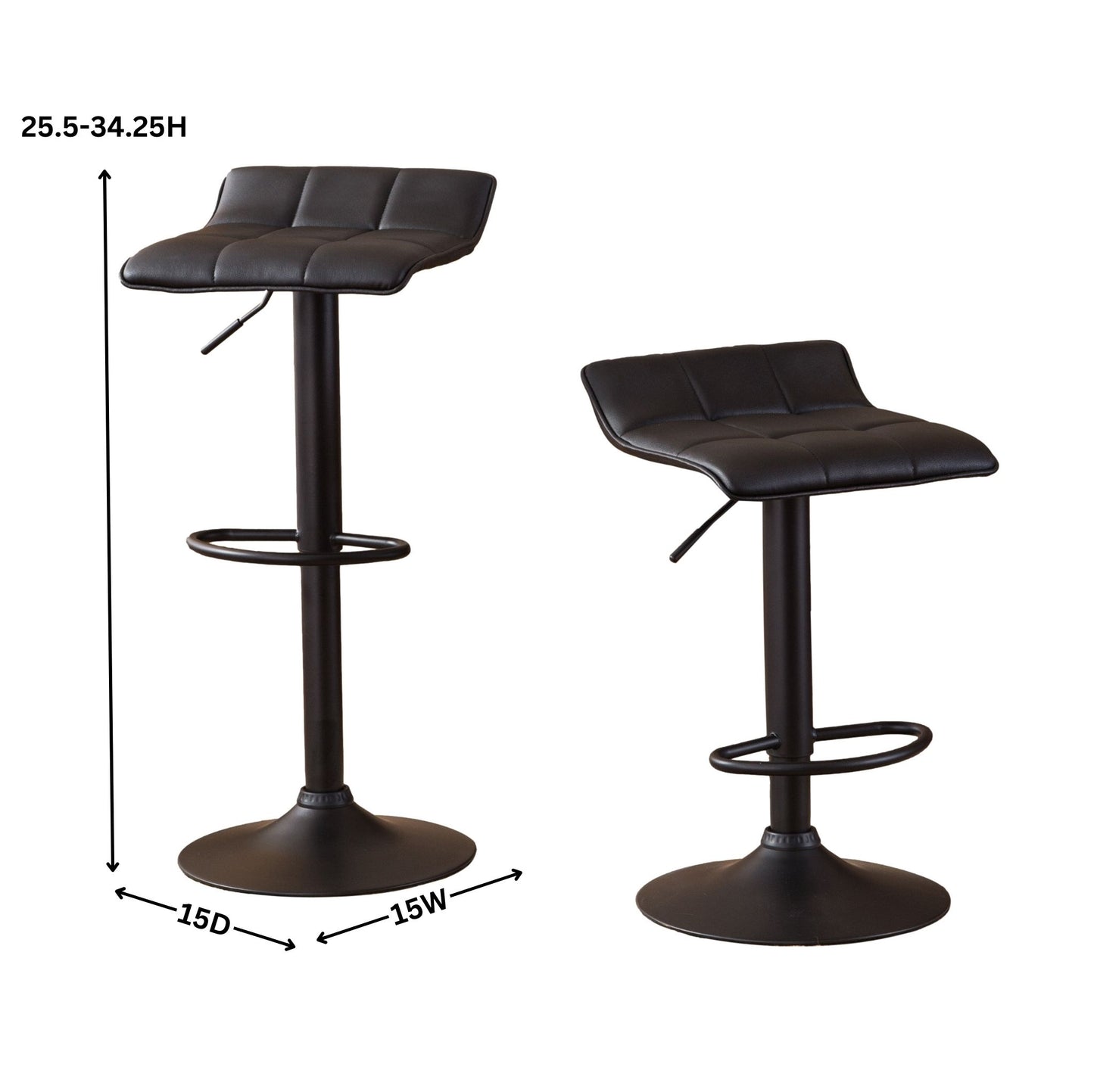 Roundhill Furniture Belham Swivel Bonded Leather Adjustable Bar Stool, Black, Set of 2