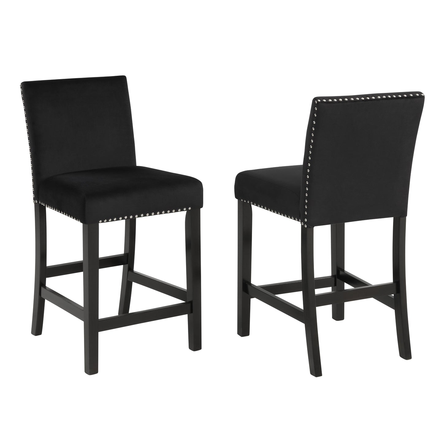 Roundhill Furniture Cobre Contemporary Velvet Counter Stool with Nailhead Trim, Black,Set of 2