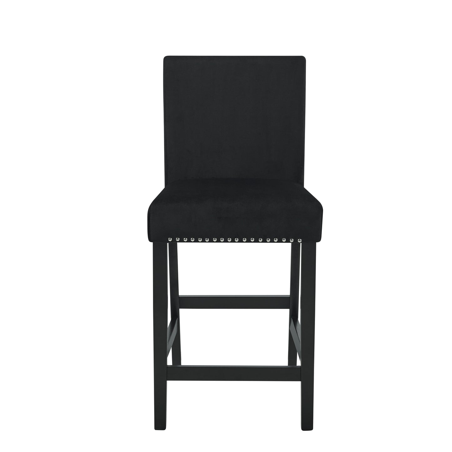 Roundhill Furniture Cobre Contemporary Velvet Counter Stool with Nailhead Trim, Black,Set of 2