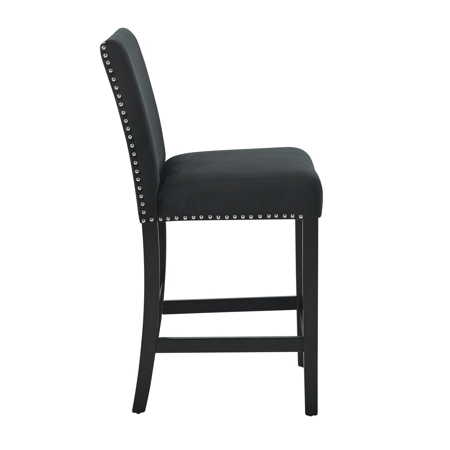 Roundhill Furniture Cobre Contemporary Velvet Counter Stool with Nailhead Trim, Black,Set of 2