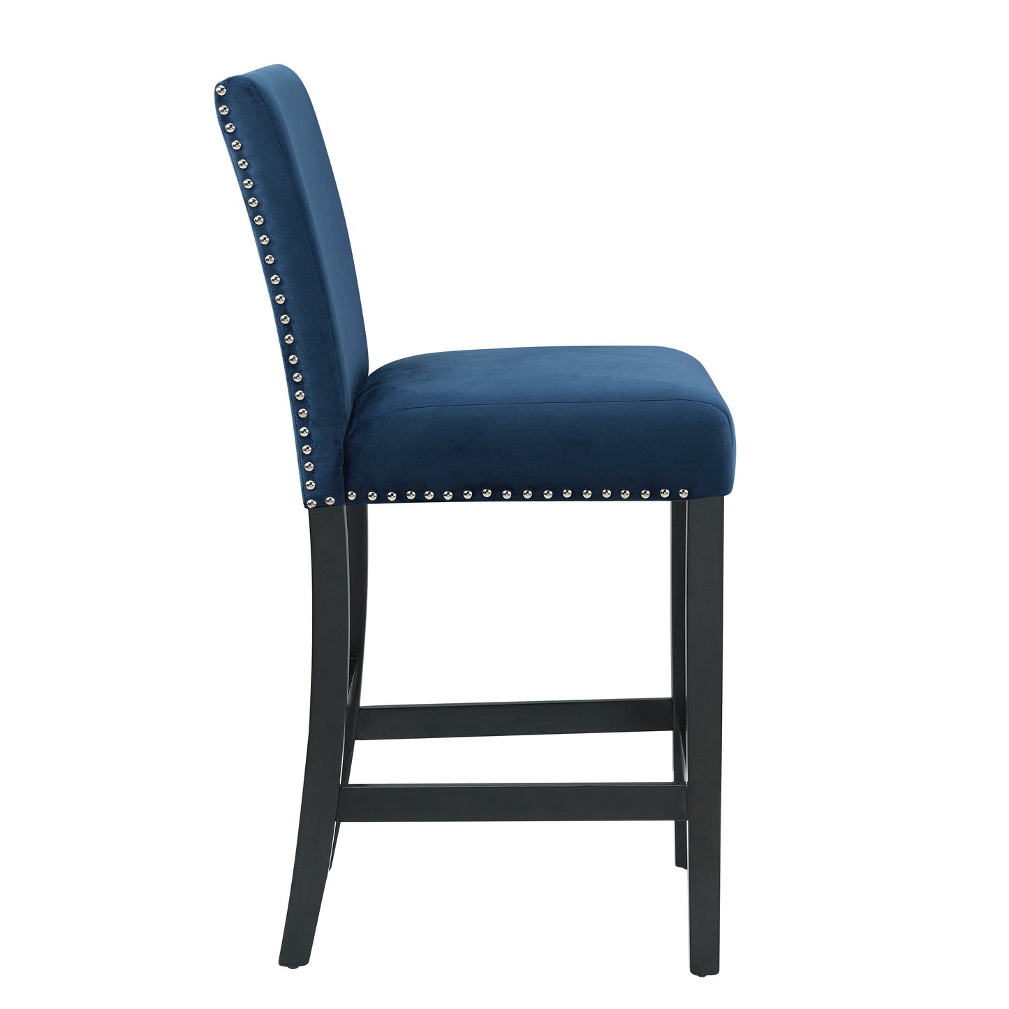 Cobre Contemporary Velvet Counter Stool with Nailhead Trim, Set of 2, Blue