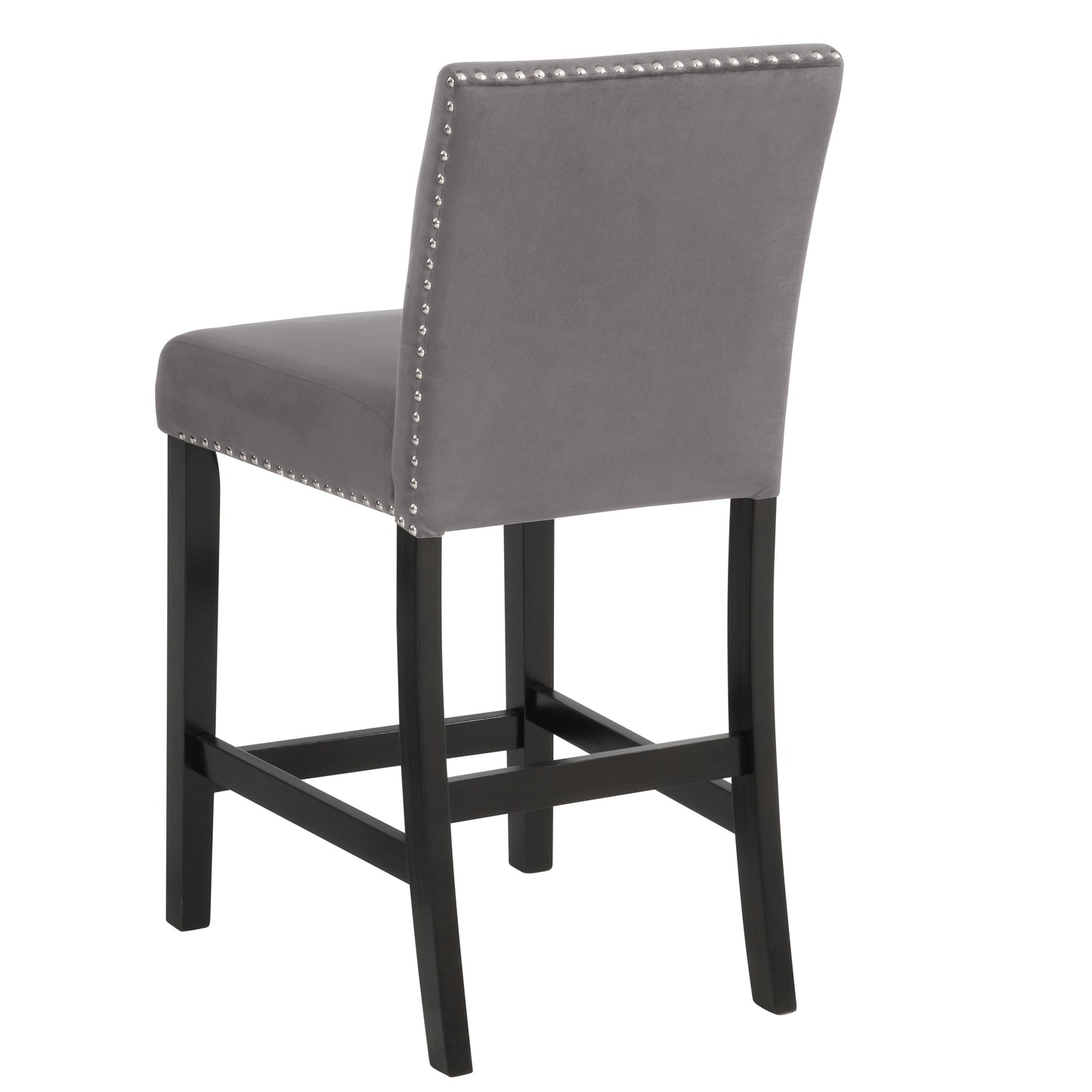 Roundhill Furniture Cobre Contemporary Velvet Counter Stool with Nailhead Trim, Gray, Set of 2