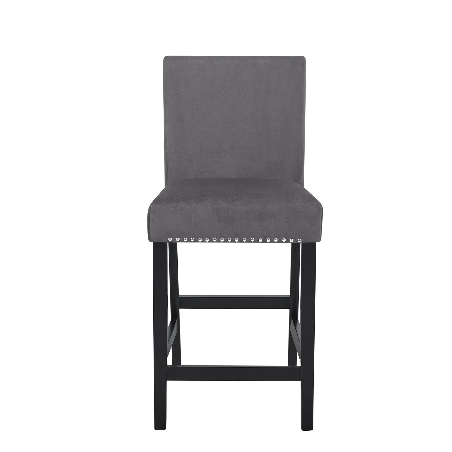 Roundhill Furniture Cobre Contemporary Velvet Counter Stool with Nailhead Trim, Gray, Set of 2