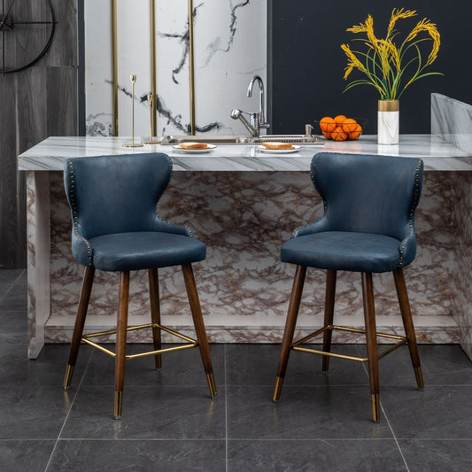 Roundhill Furniture Nevis Mid-century Modern Faux Leather Tufted Nailhead Trim Counter Stools, Set of 2