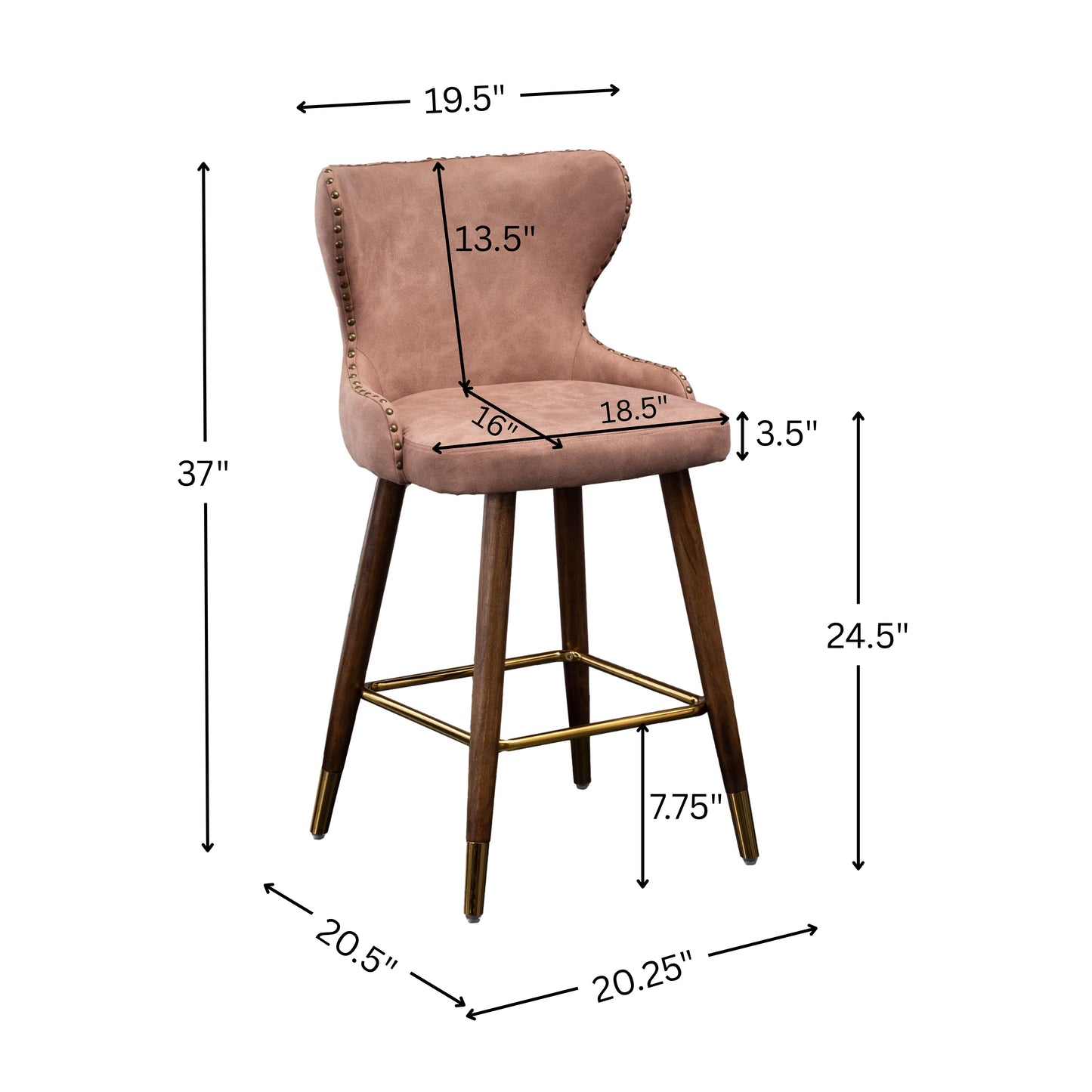 Roundhill Furniture Nevis Mid-century Modern Faux Leather Tufted Nailhead Trim Counter Stools, Set of 2