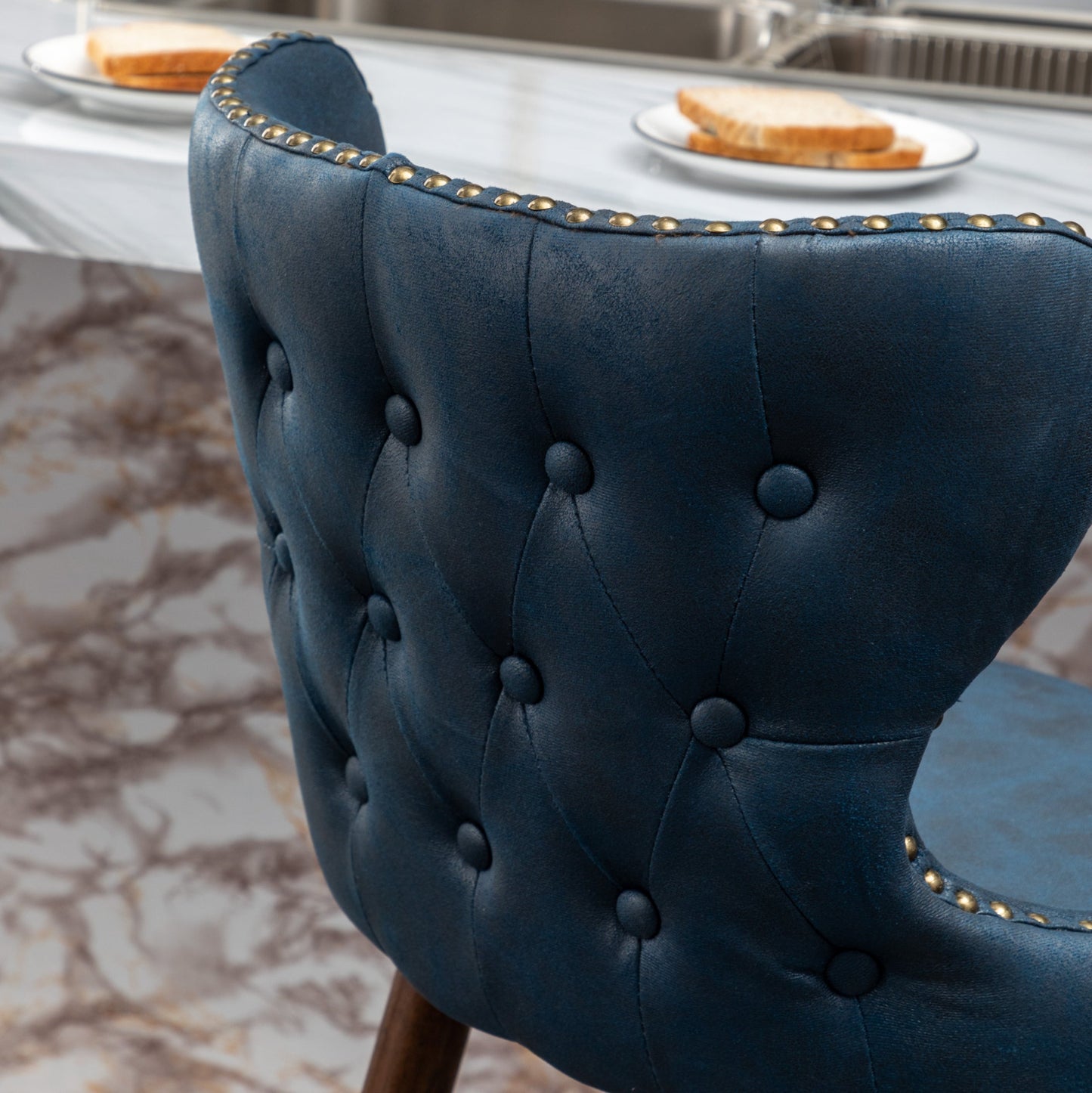 Roundhill Furniture Nevis Mid-century Modern Faux Leather Tufted Nailhead Trim Barstools, Set of 2