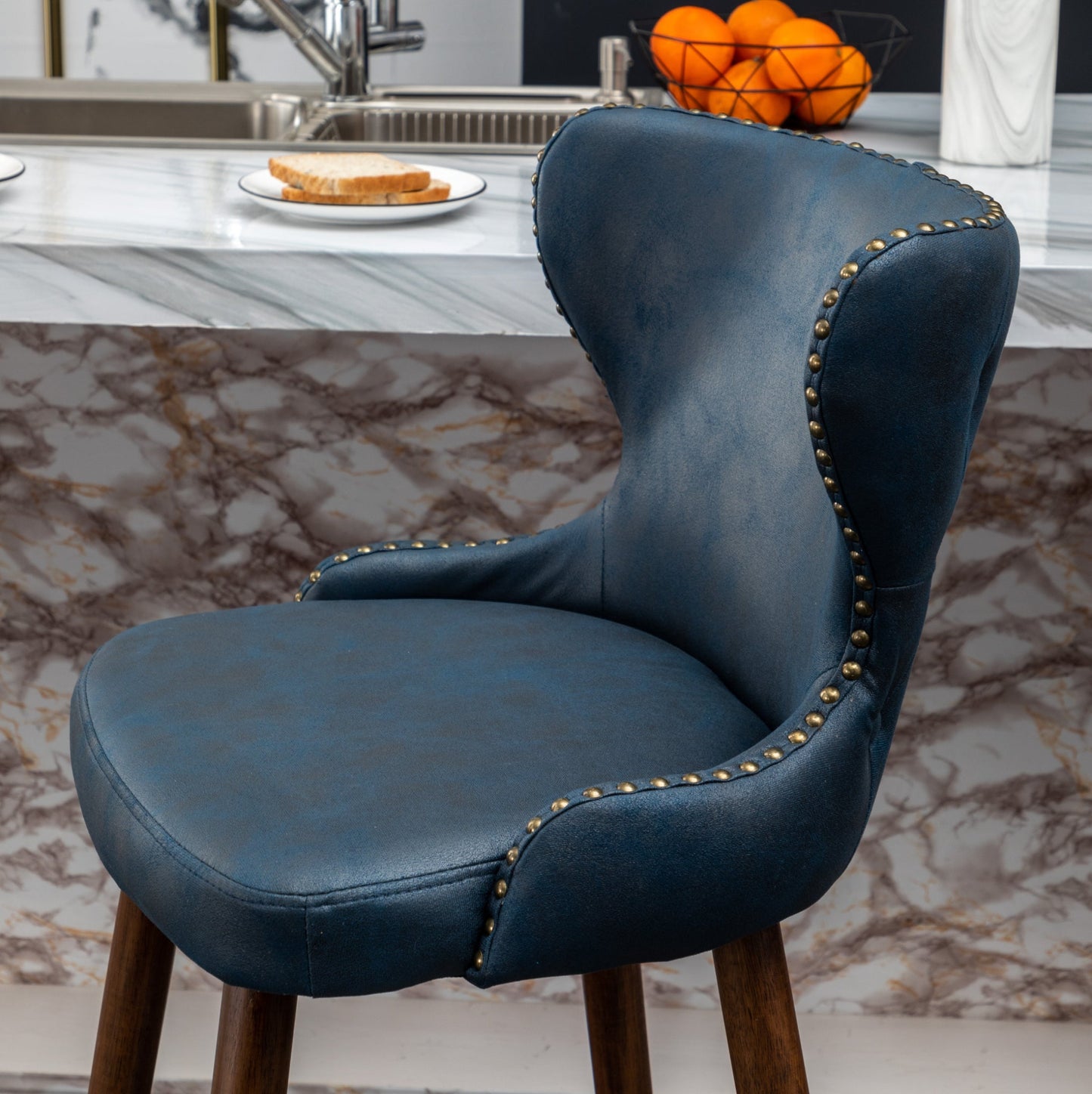 Roundhill Furniture Nevis Mid-century Modern Faux Leather Tufted Nailhead Trim Barstools, Set of 2