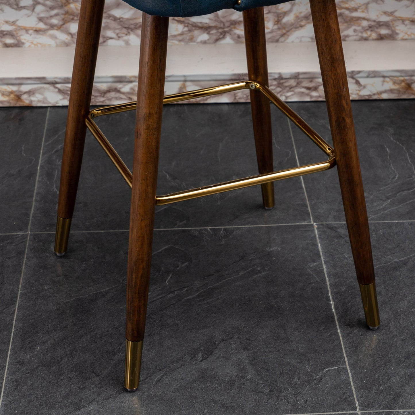 Roundhill Furniture Nevis Mid-century Modern Faux Leather Tufted Nailhead Trim Barstool, Blue, Set of 2