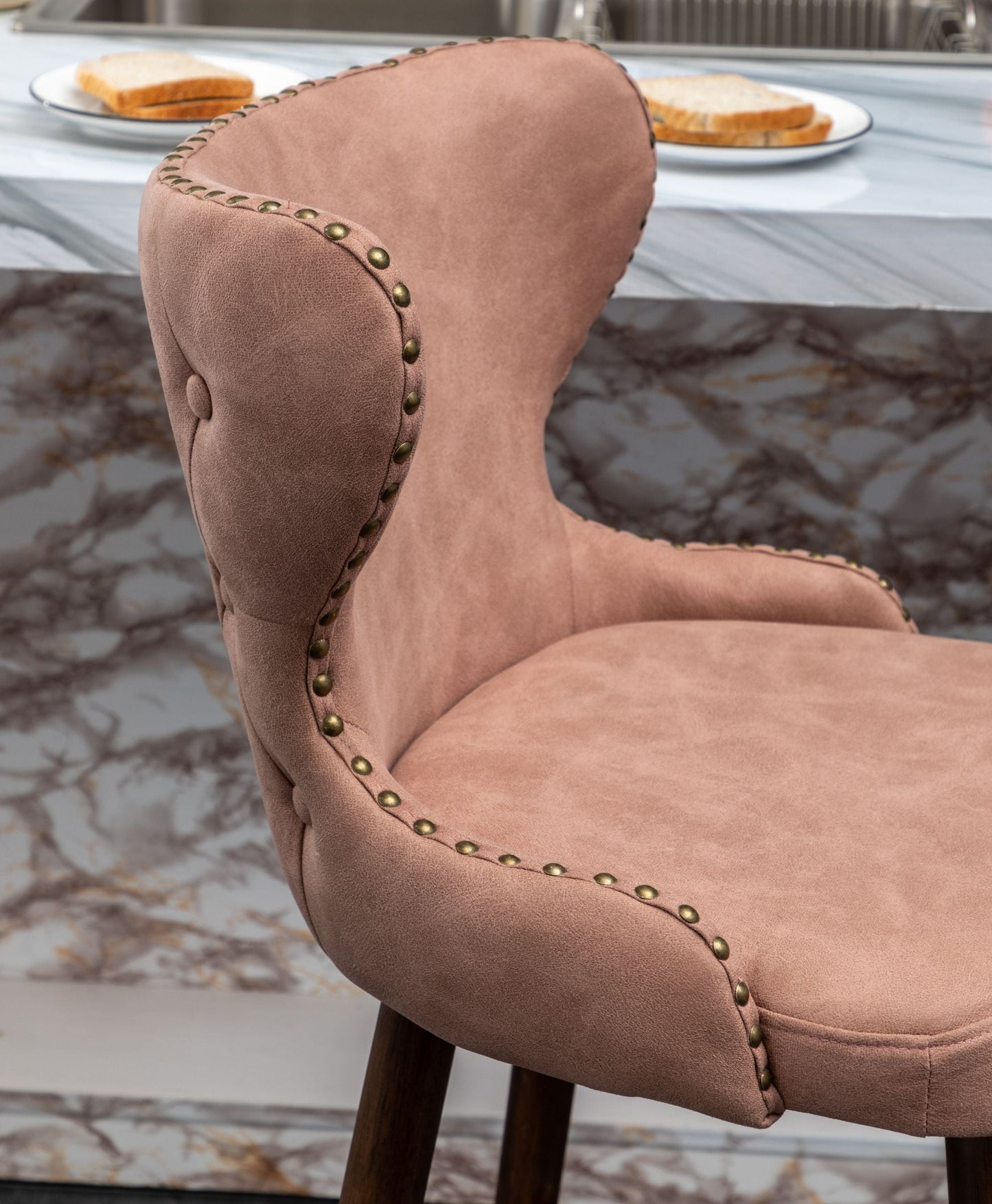 Roundhill Furniture Nevis Mid-century Modern Faux Leather Tufted Nailhead Trim Barstools, Set of 2