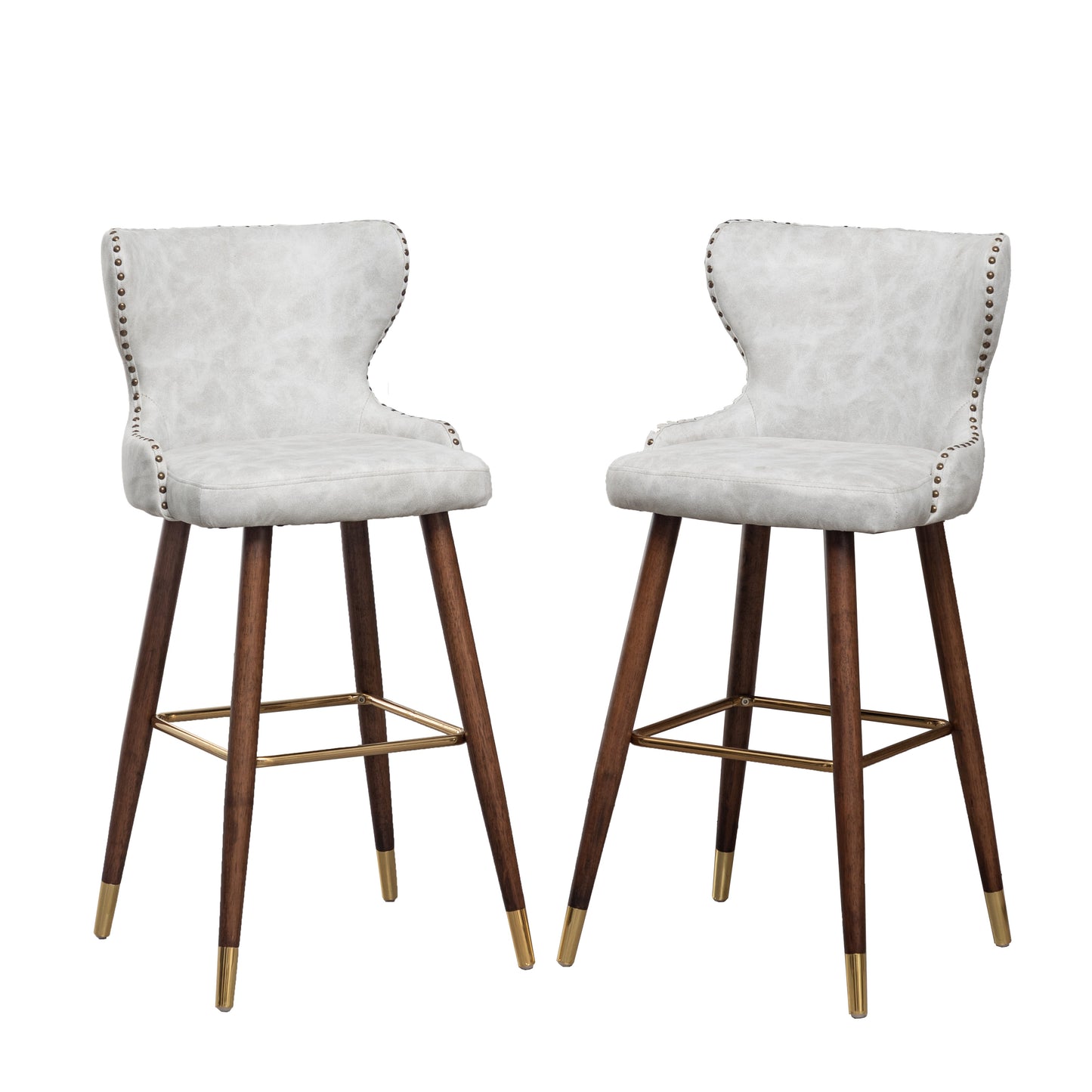 Roundhill Furniture Nevis Mid-century Modern Faux Leather Tufted Nailhead Trim Barstools, Set of 2