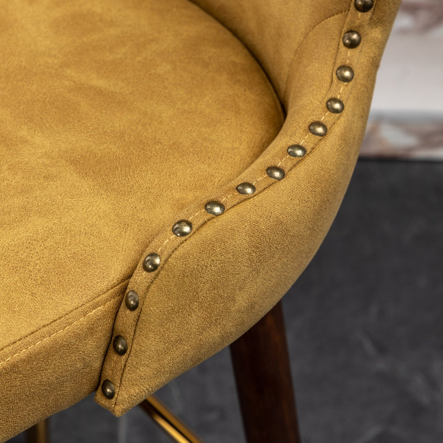 Roundhill Furniture Nevis Mid-century Modern Faux Leather Tufted Nailhead Trim Barstool, Yellow, Set of 2