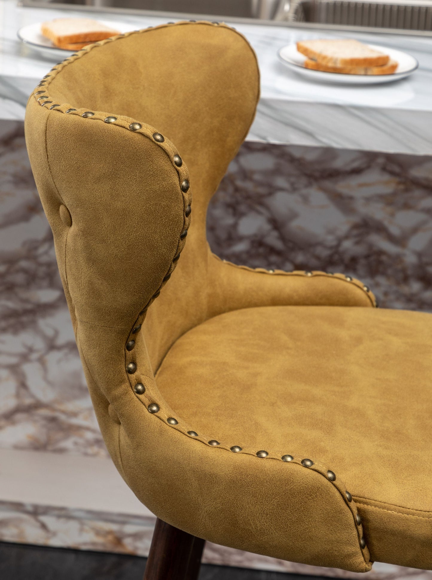 Roundhill Furniture Nevis Mid-century Modern Faux Leather Tufted Nailhead Trim Barstools, Set of 2