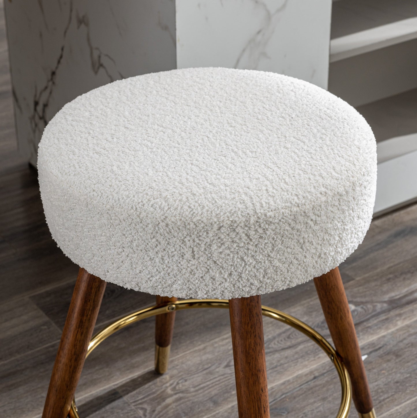 Roundhill Furniture MoMo Boucle Upholstered Counter Height Stool, 360° Swivel, White