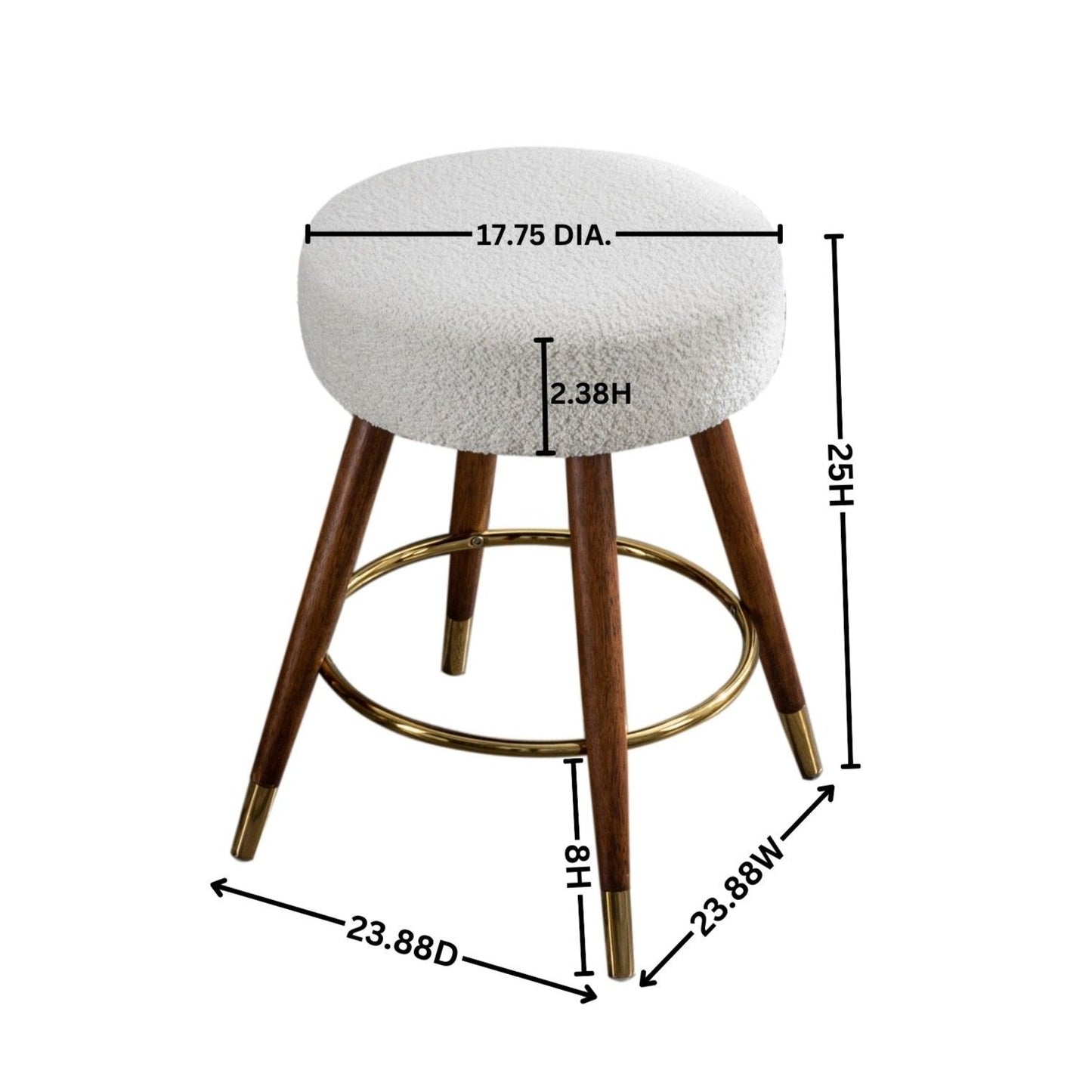 Roundhill Furniture MoMo Boucle Upholstered Counter Height Stool, 360° Swivel, White