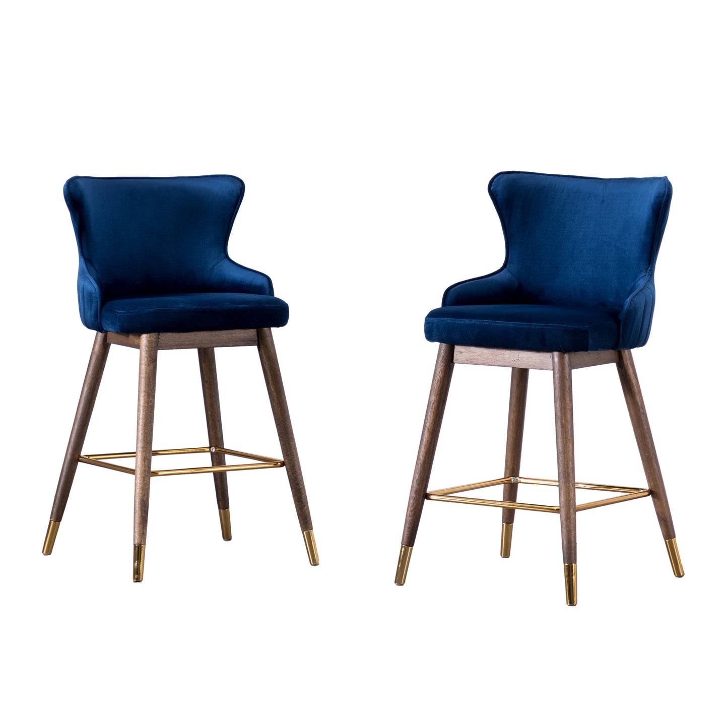 Roundhill Furniture Leland Fabric Upholstered Counter Height Wingback Stools, Blue, Set of 2