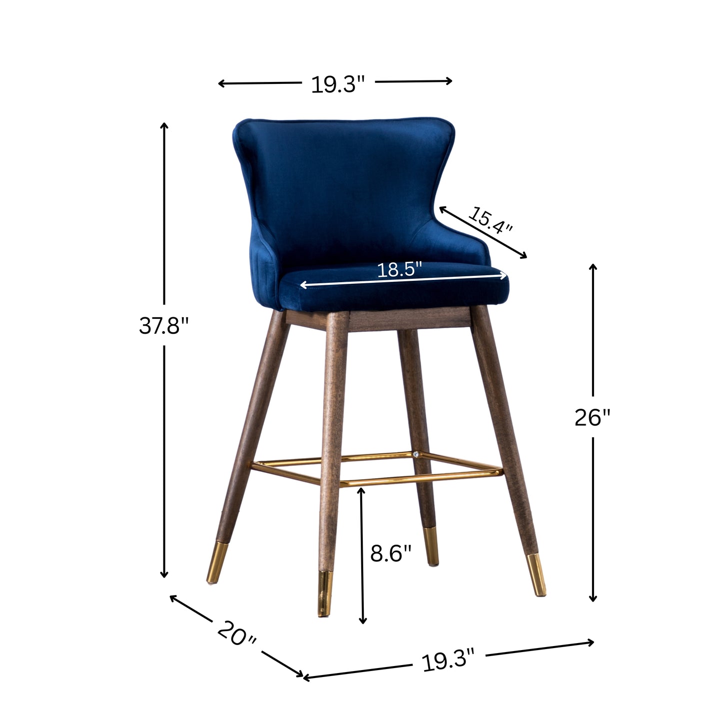 Leland Fabric Upholstered Counter Height Wingback Stools, Set of 2, Blue
