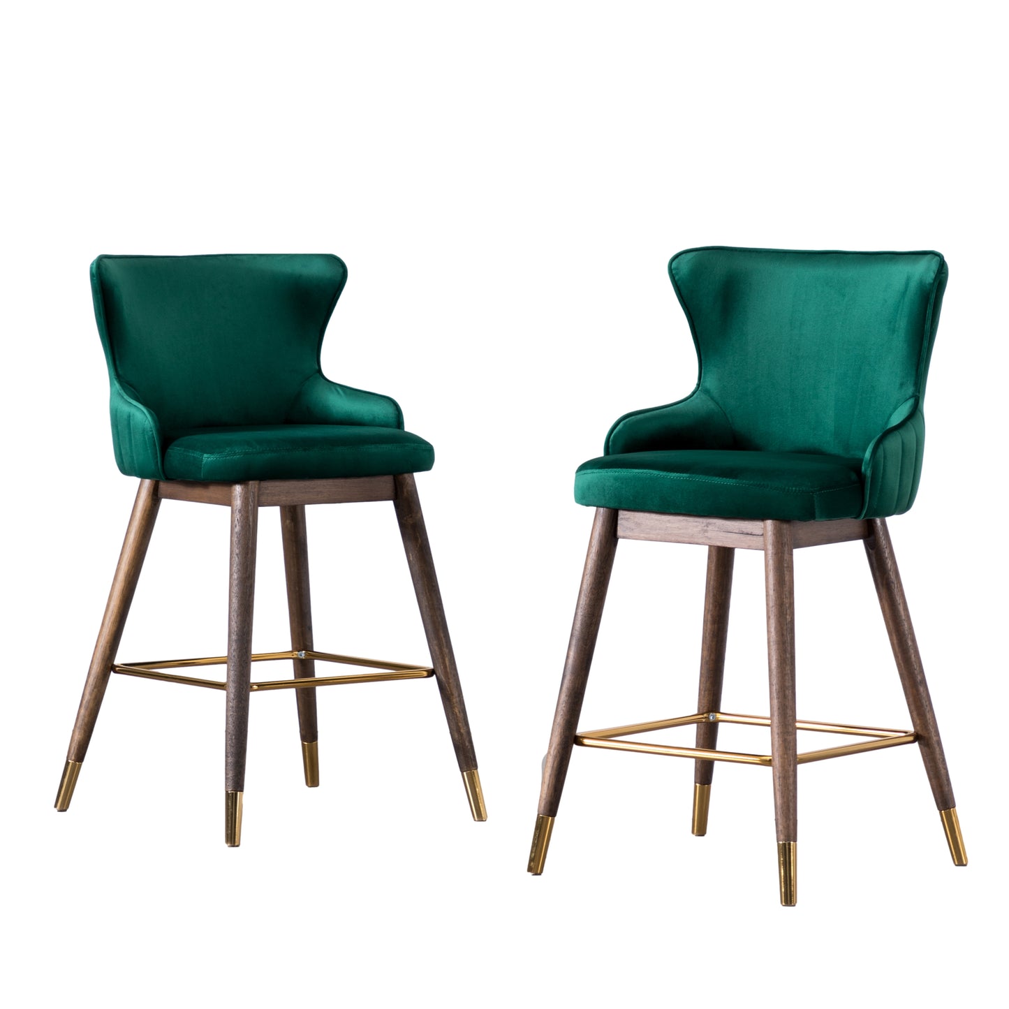 Roundhill Furniture Leland Fabric Upholstered Counter Height Wingback Stools, Green, Set of 2