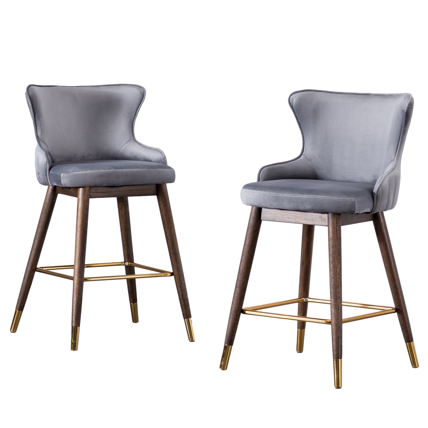Roundhill Furniture Leland Fabric Upholstered Counter Height Wingback Stools, Gray, Set of 2