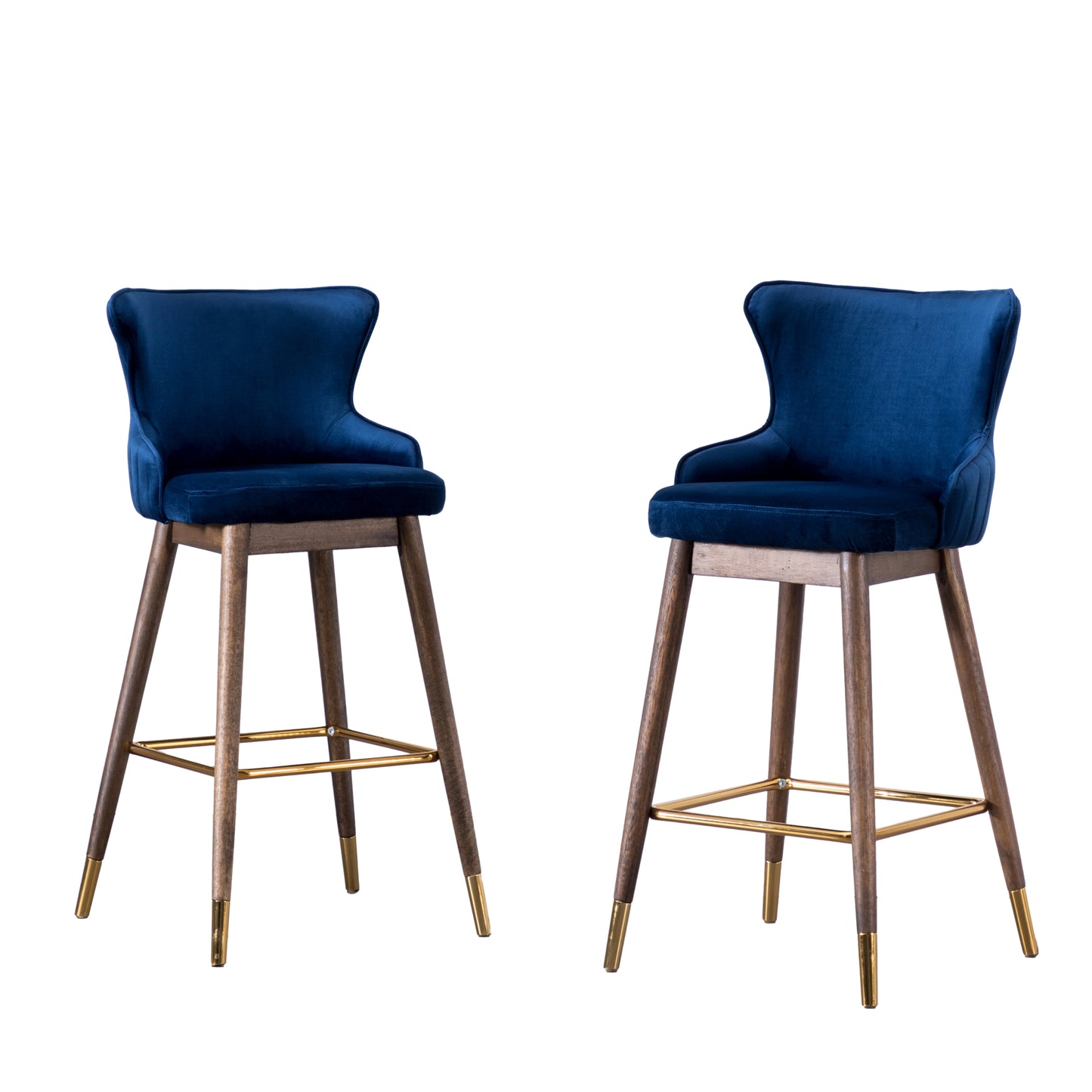 Leland Fabric Upholstered Wingback Bar Stools, Set of 2, Blue