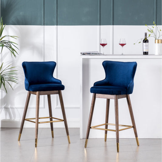 Roundhill Furniture Leland Fabric Upholstered Wingback Bar Stools, Blue, Set of 2