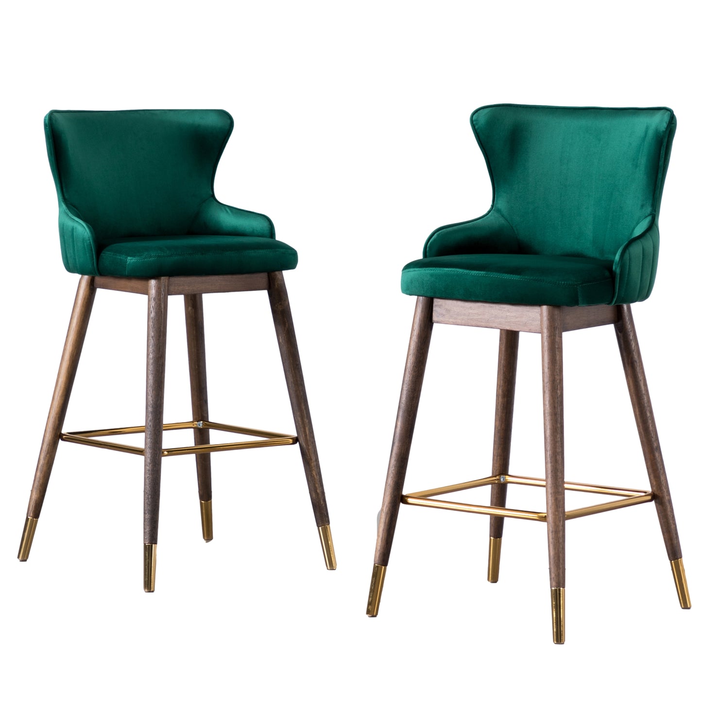 Roundhill Furniture Leland Fabric Upholstered Wingback Bar Stools, Green, Set of 2