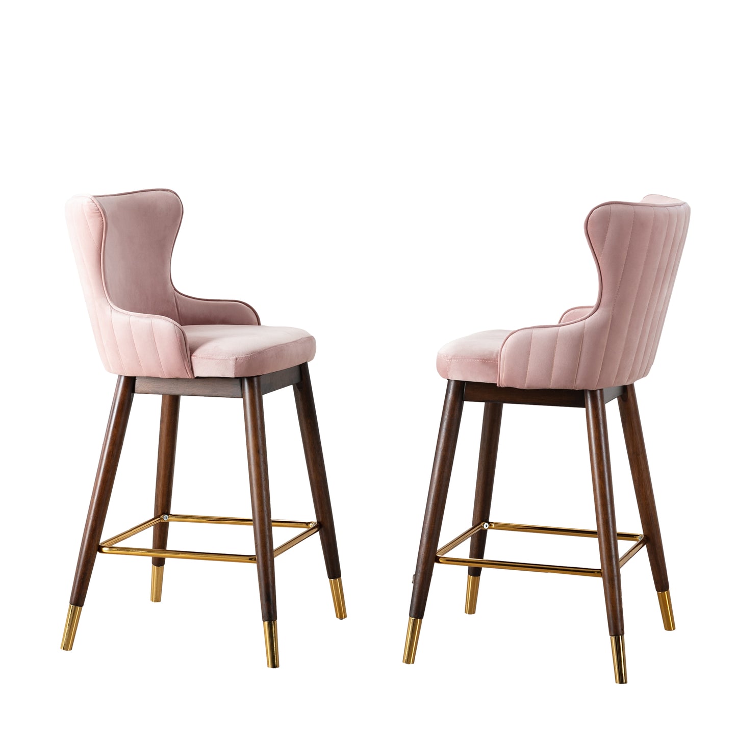 Roundhill Furniture Leland Fabric Upholstered Wingback Bar Stools, Pink, Set of 2