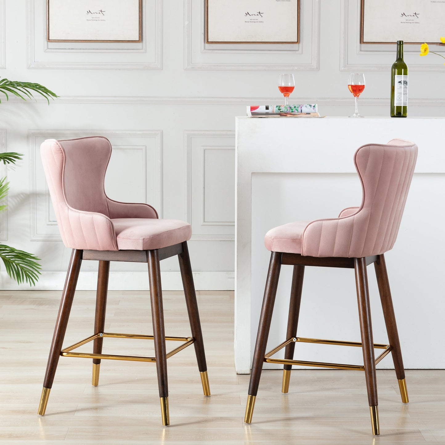 Roundhill Furniture Leland Fabric Upholstered Wingback Bar Stools, Pink, Set of 2