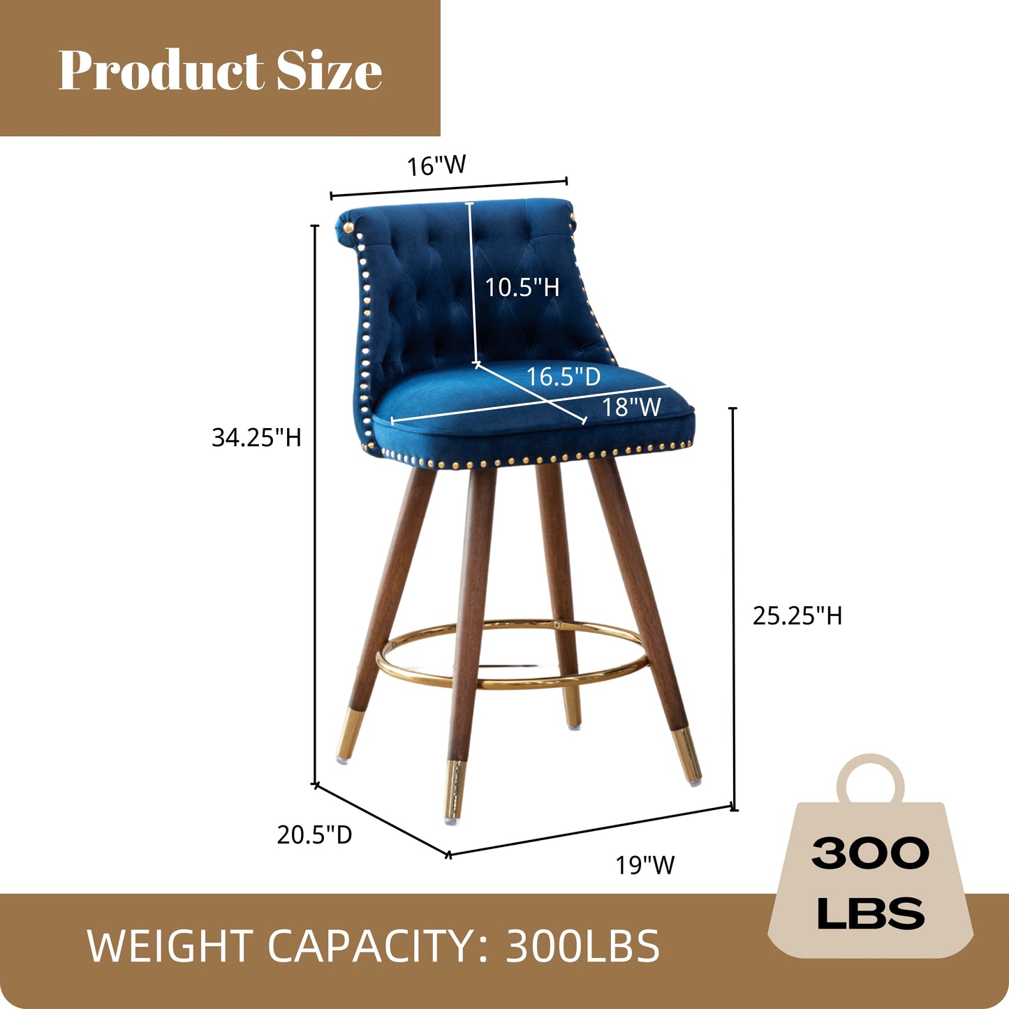 Roundhill Furniture Elvara Set of 2 Button-Tufted Counter Stools with Nailhead Trim