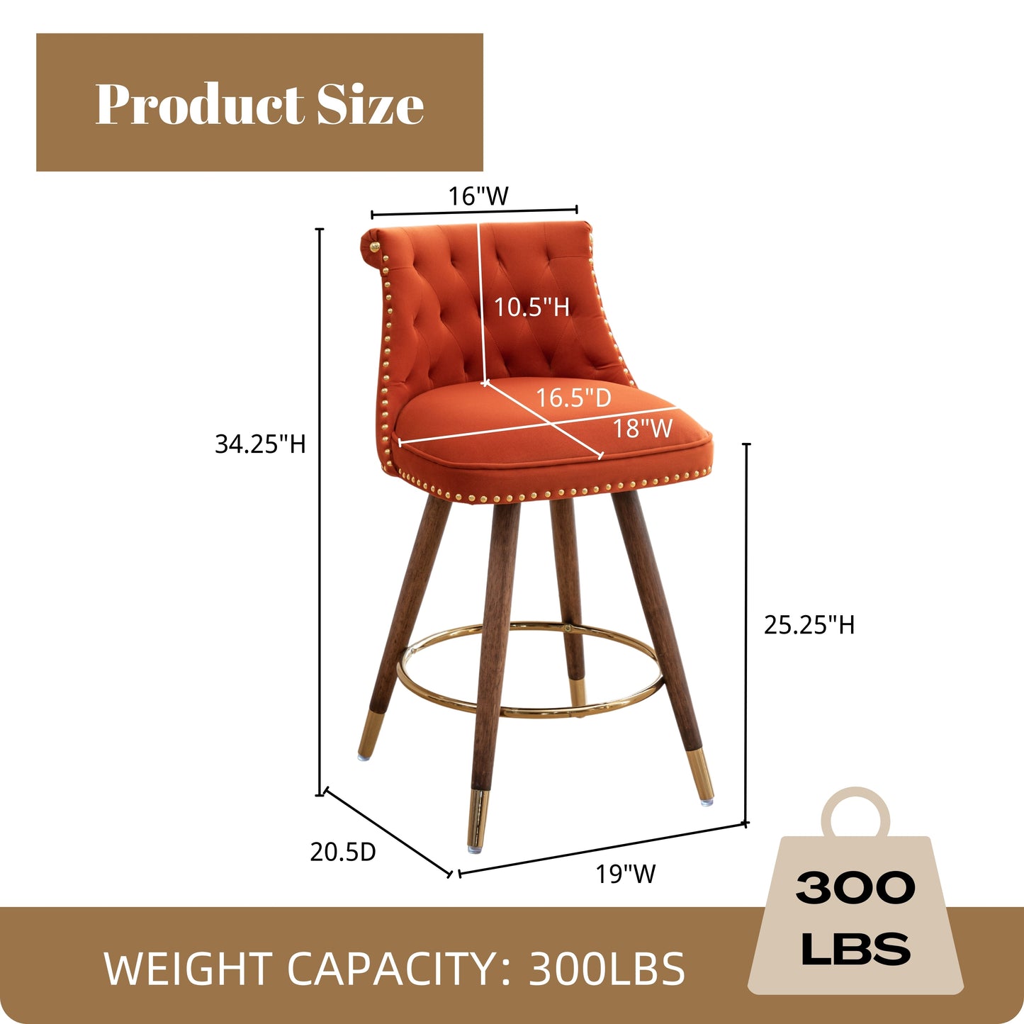 Roundhill Furniture Elvara Set of 2 Button-Tufted Counter Stools with Nailhead Trim