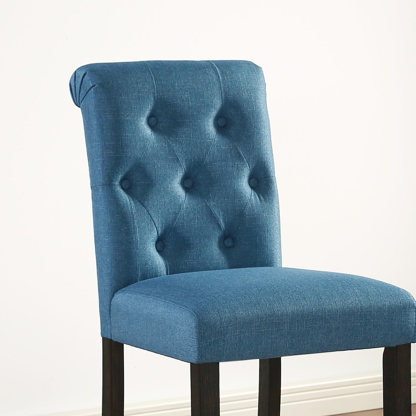 Leviton Solid Wood Tufted Asons Counter Height Stool, Set of 2, Blue