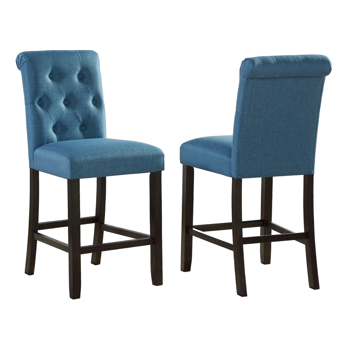 Roundhill Furniture Leviton Solid Wood Tufted Asons Counter Height Stool, Blue, Set of 2