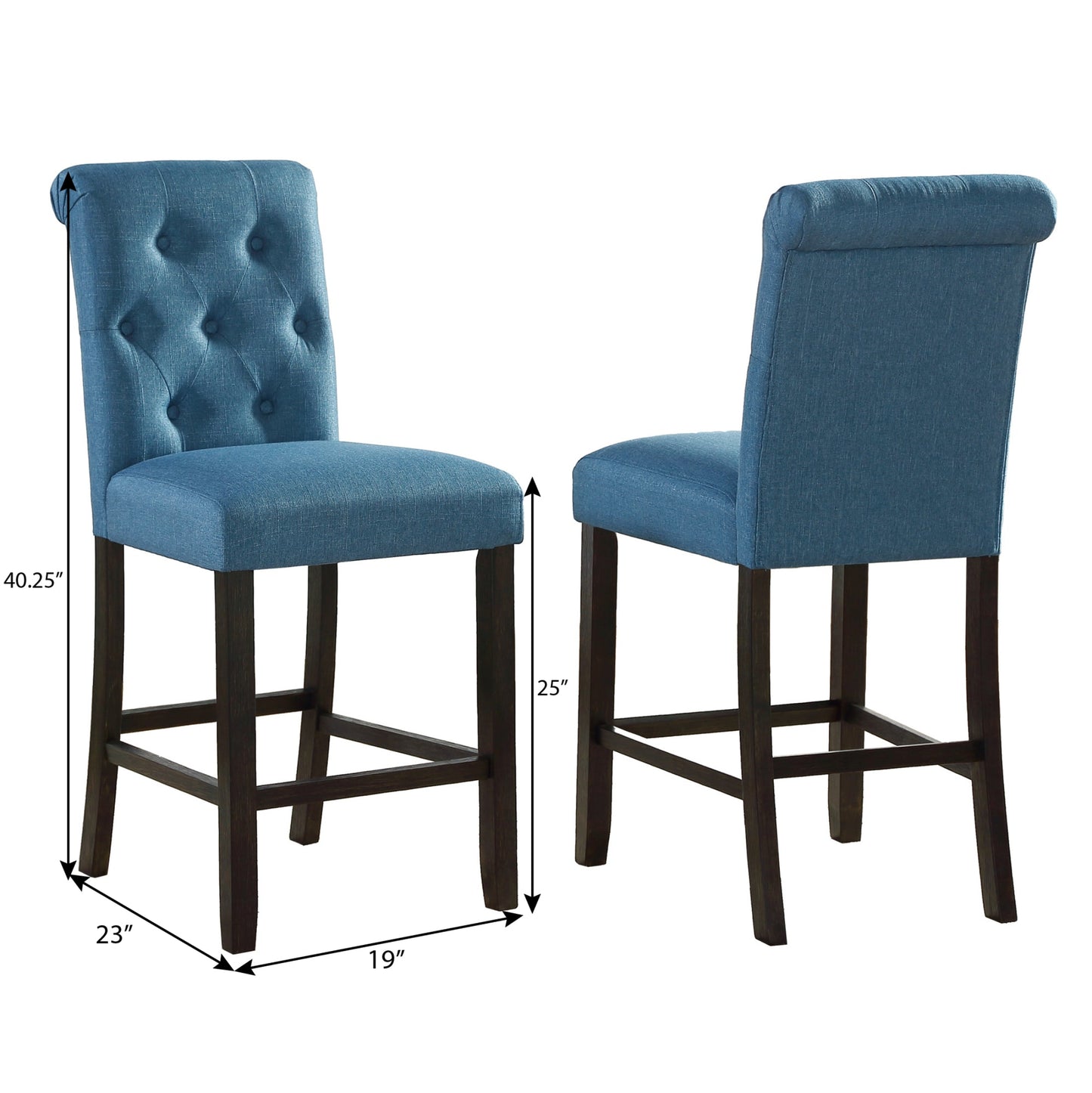 Roundhill Furniture Leviton Solid Wood Tufted Asons Counter Height Stool, Blue, Set of 2