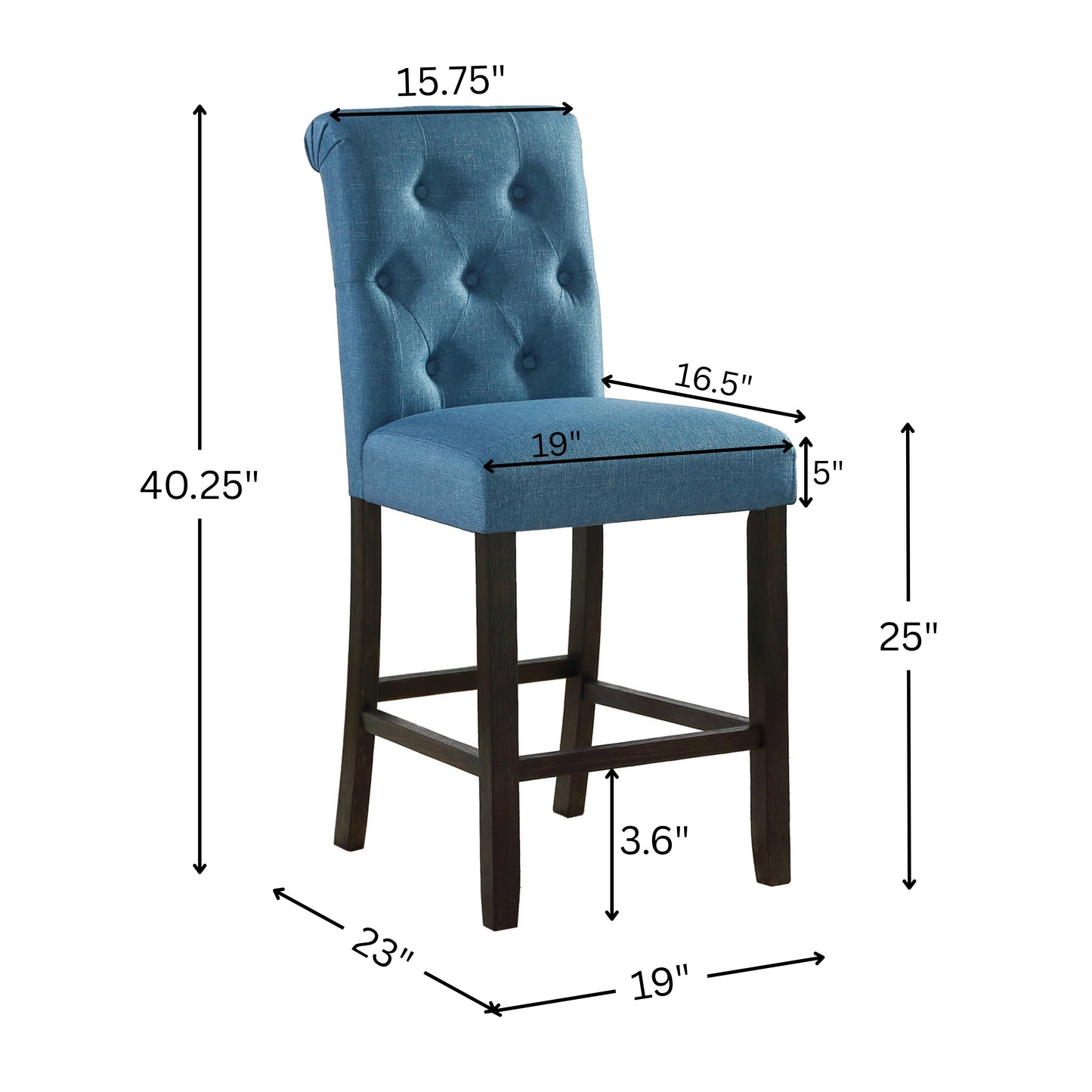 Leviton Solid Wood Tufted Asons Counter Height Stool, Set of 2, Blue