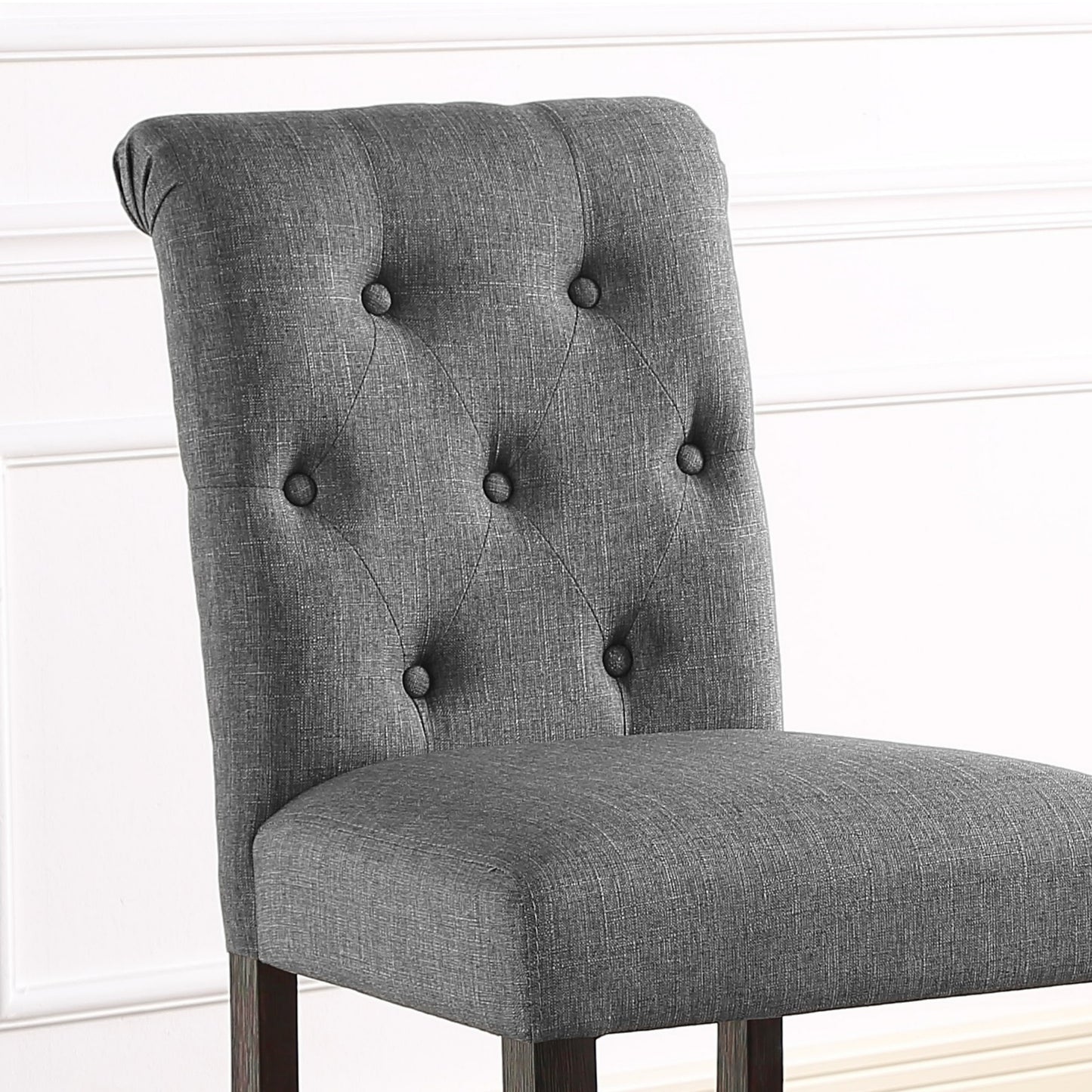 Leviton Solid Wood Tufted Asons Counter Height Stool, Set of 2, Grey