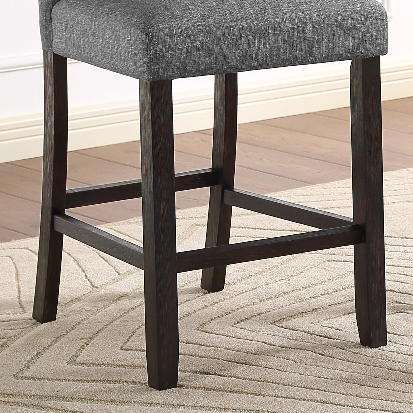 Leviton Solid Wood Tufted Asons Counter Height Stool, Set of 2, Grey