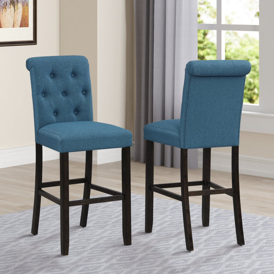 Roundhill Furniture Leviton Solid Wood Tufted Asons Barstool, Blue, Set of 2