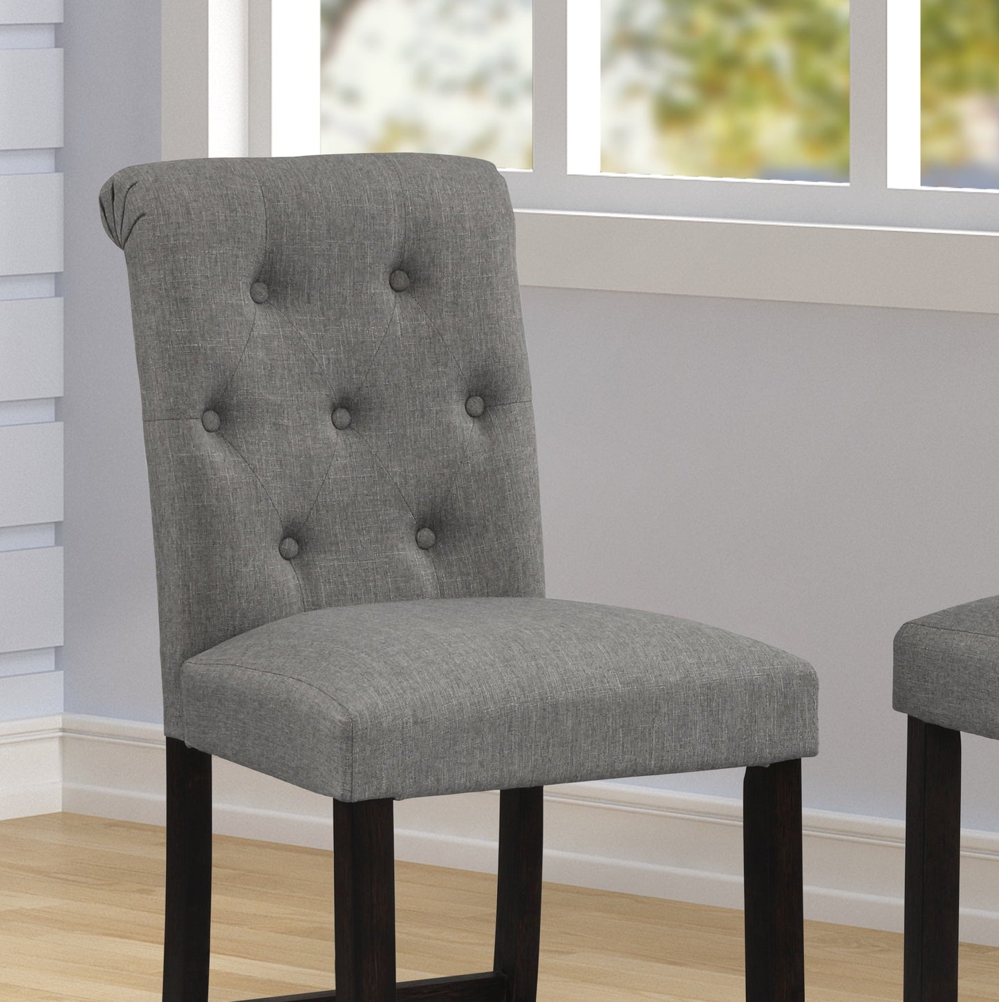 Roundhill Furniture Leviton Solid Wood Tufted Asons Barstool, Grey, Set of 2