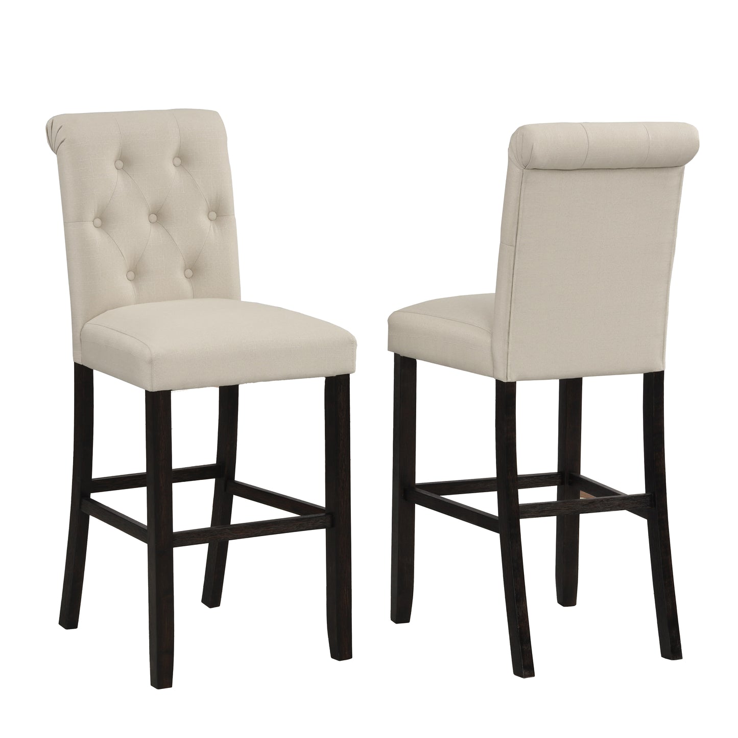 Roundhill Furniture Leviton Solid Wood Tufted Asons Barstool, Tan, Set of 2