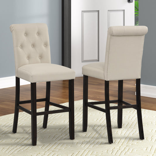 Roundhill Furniture Leviton Solid Wood Tufted Asons Barstool, Tan, Set of 2