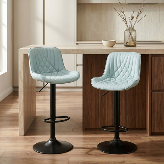 Roundhill Furniture Kovyn Contemporary Adjustable Barstool with Faux Leather Swivel Seats, Set of 2