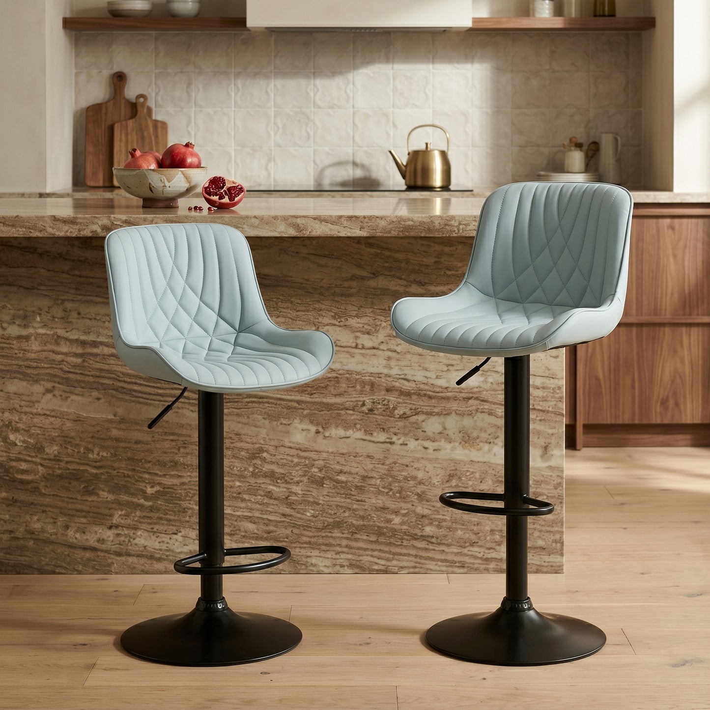 Roundhill Furniture Kovyn Contemporary Adjustable Barstool with Faux Leather Swivel Seats, Set of 2