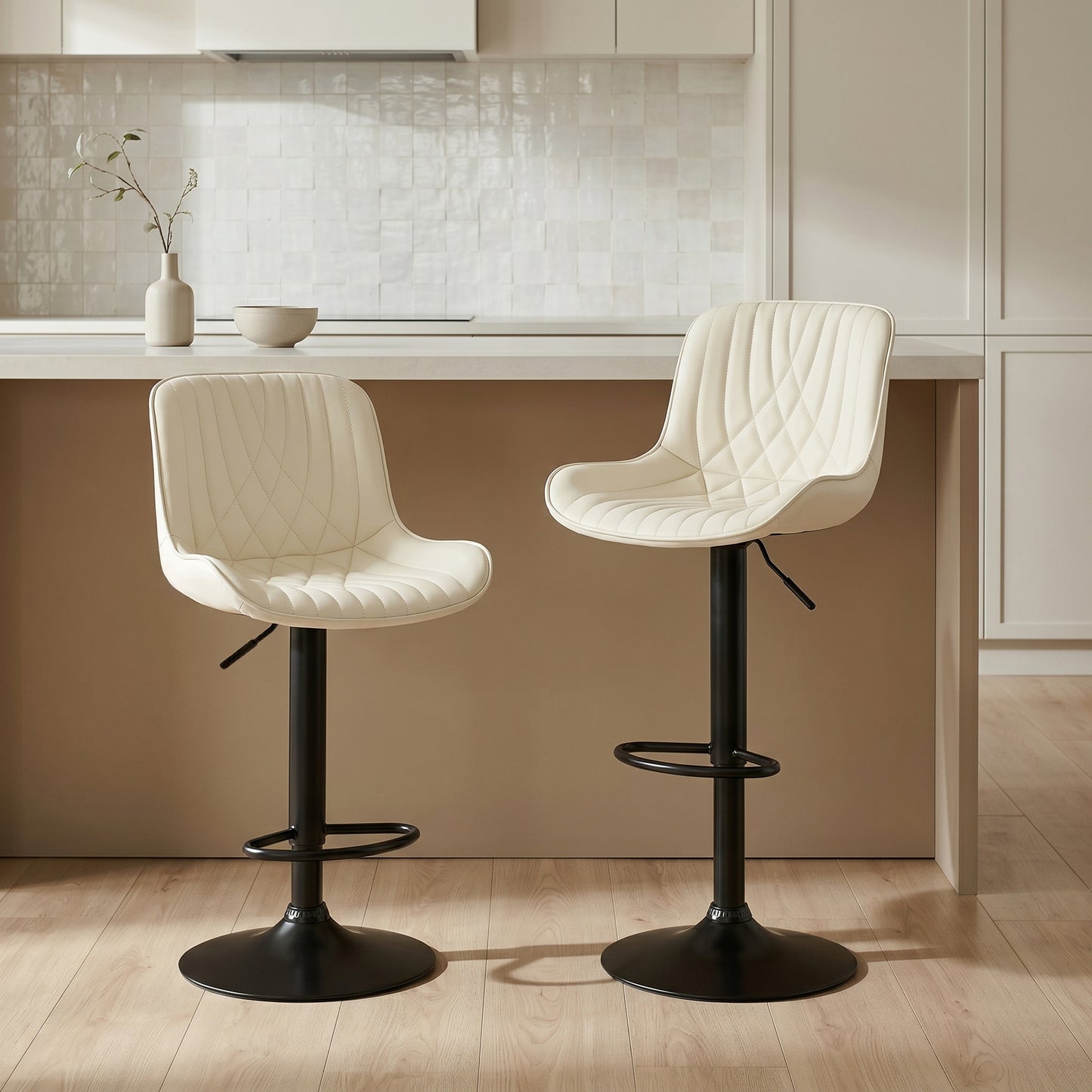 Roundhill Furniture Kovyn Contemporary Adjustable Barstool with Faux Leather Swivel Seats, Set of 2