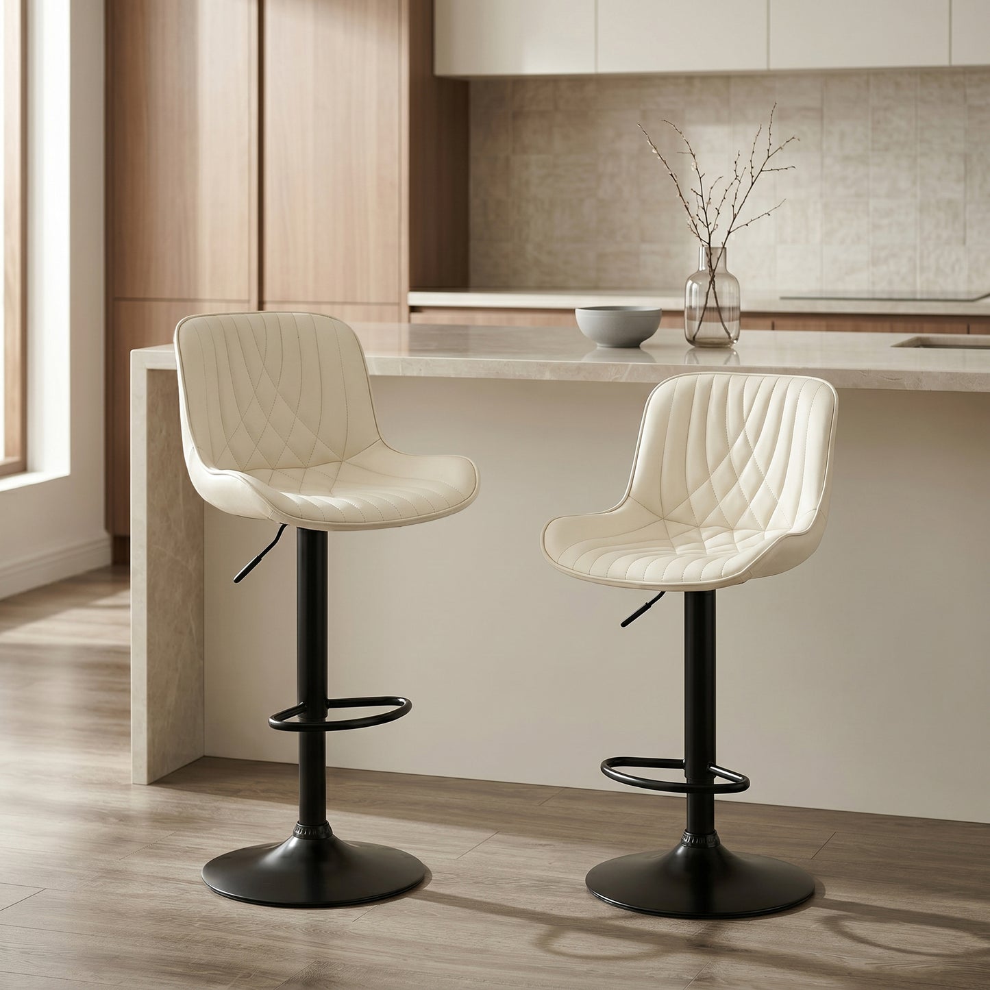 Roundhill Furniture Kovyn Contemporary Adjustable Barstool with Faux Leather Swivel Seats, Set of 2