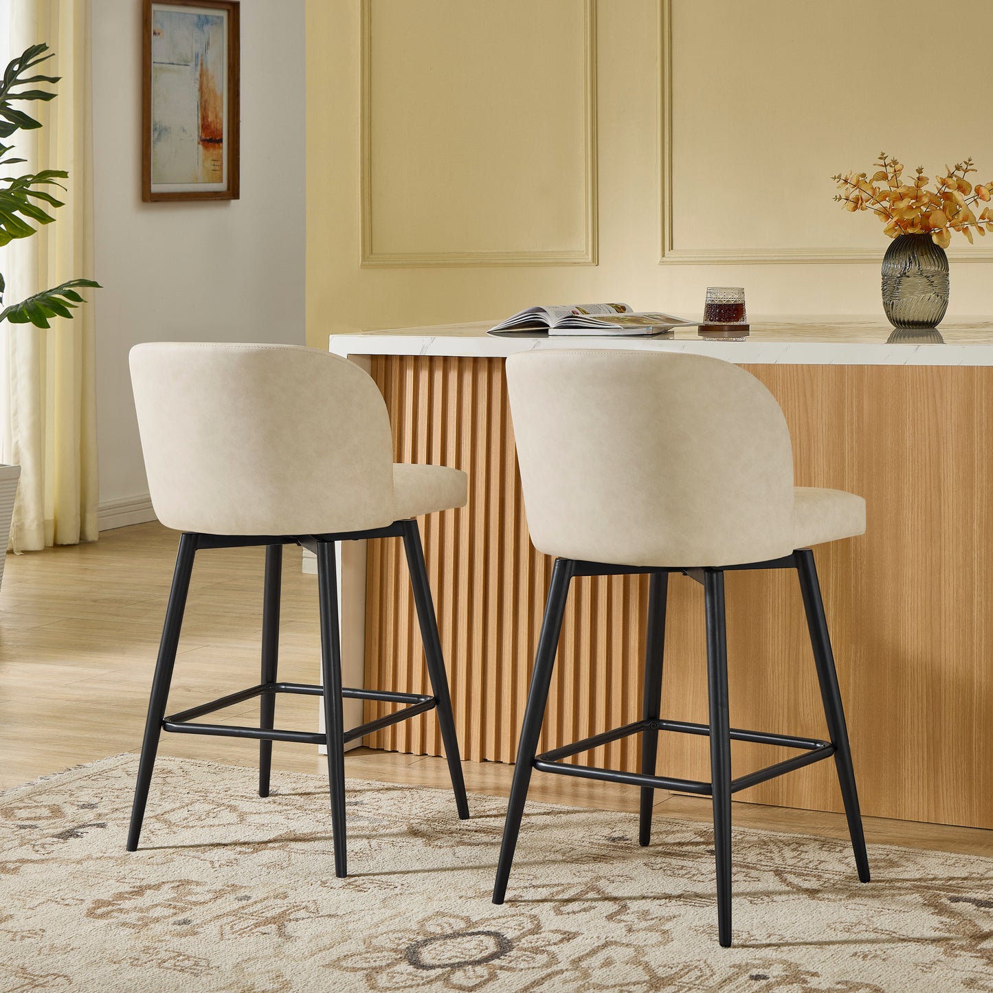 Roundhill Furniture Rhythm Modern Upholstered Counter Height Stool, 360° Swivel, Set of 2