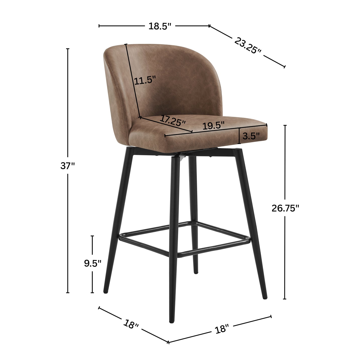 Roundhill Furniture Rhythm Modern Upholstered Counter Height Stool, 360° Swivel, Set of 2